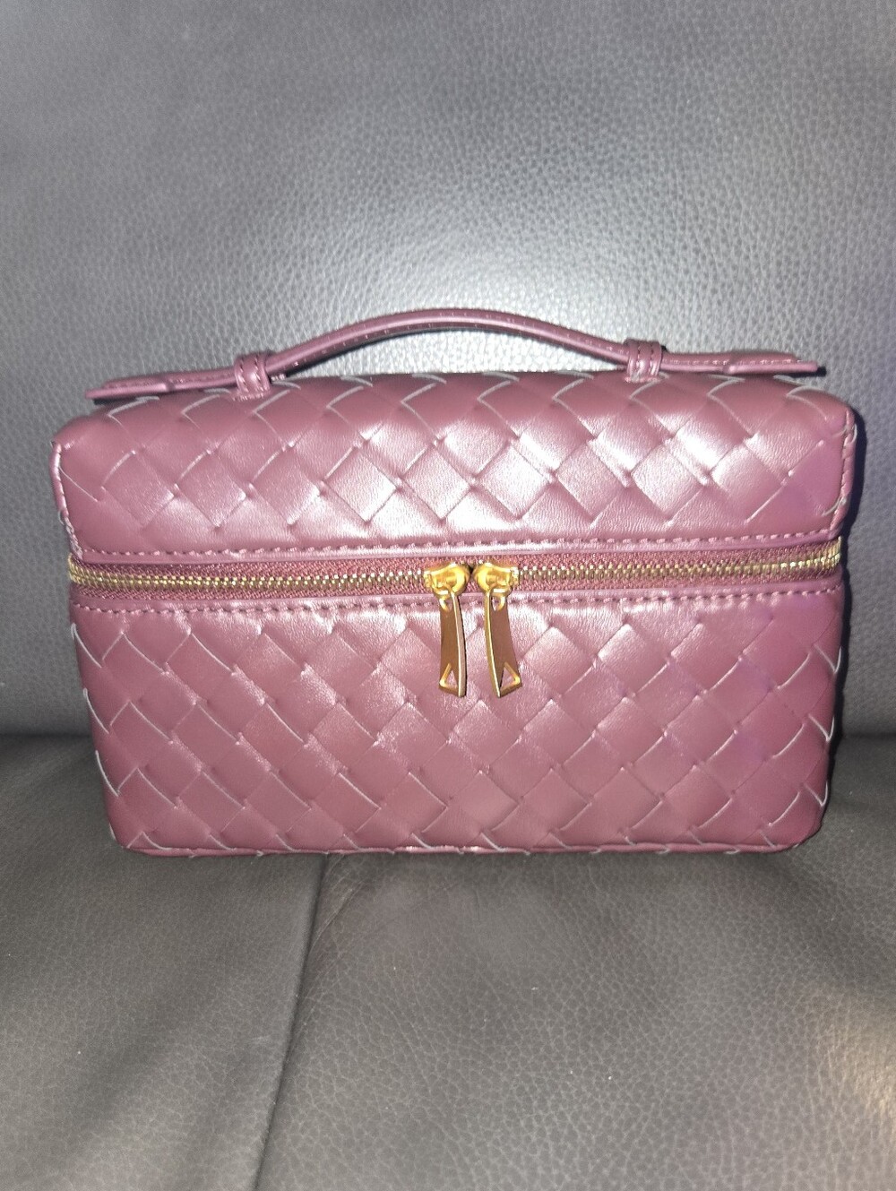 Woven Top-Handle Cosmetic Case in Burgundy